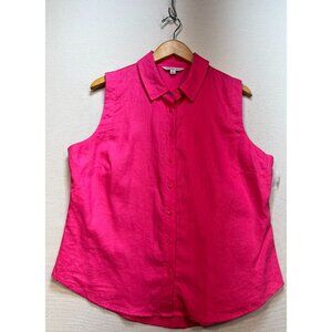 Women's Button Down Coastal Resortcore Linen Blouse Size Large Pink